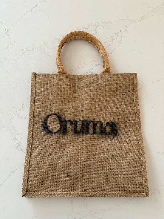 Oruma Handbags - Natural Oruma Hand Painted Tote Bag - Tan w/ Horizontal Writing
